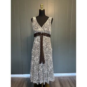 Connected Apparel Womens Dress 12 Brown Floral Sleeveless Drop Waist Midi Y2K